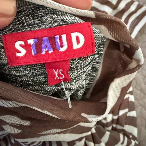 STAUD Brown and White Zebra Long Sleeve Dress - Picture 6 of 6